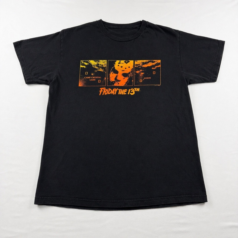 Friday the 13th Jason Voorhees Camp Crystal Lake Graphic T-Shirt Mens Medium Blk